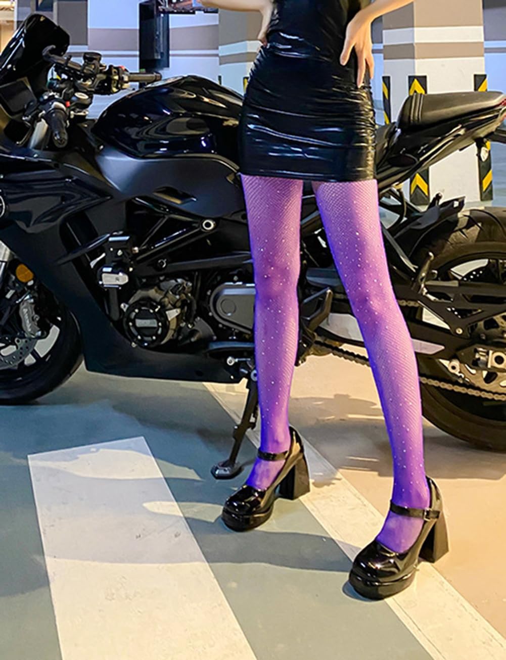 LUCKELF Sexy High Waist Tights Sparkle Rhinestone Fishnets Party Rhinestone Mesh Stockings - Image 5