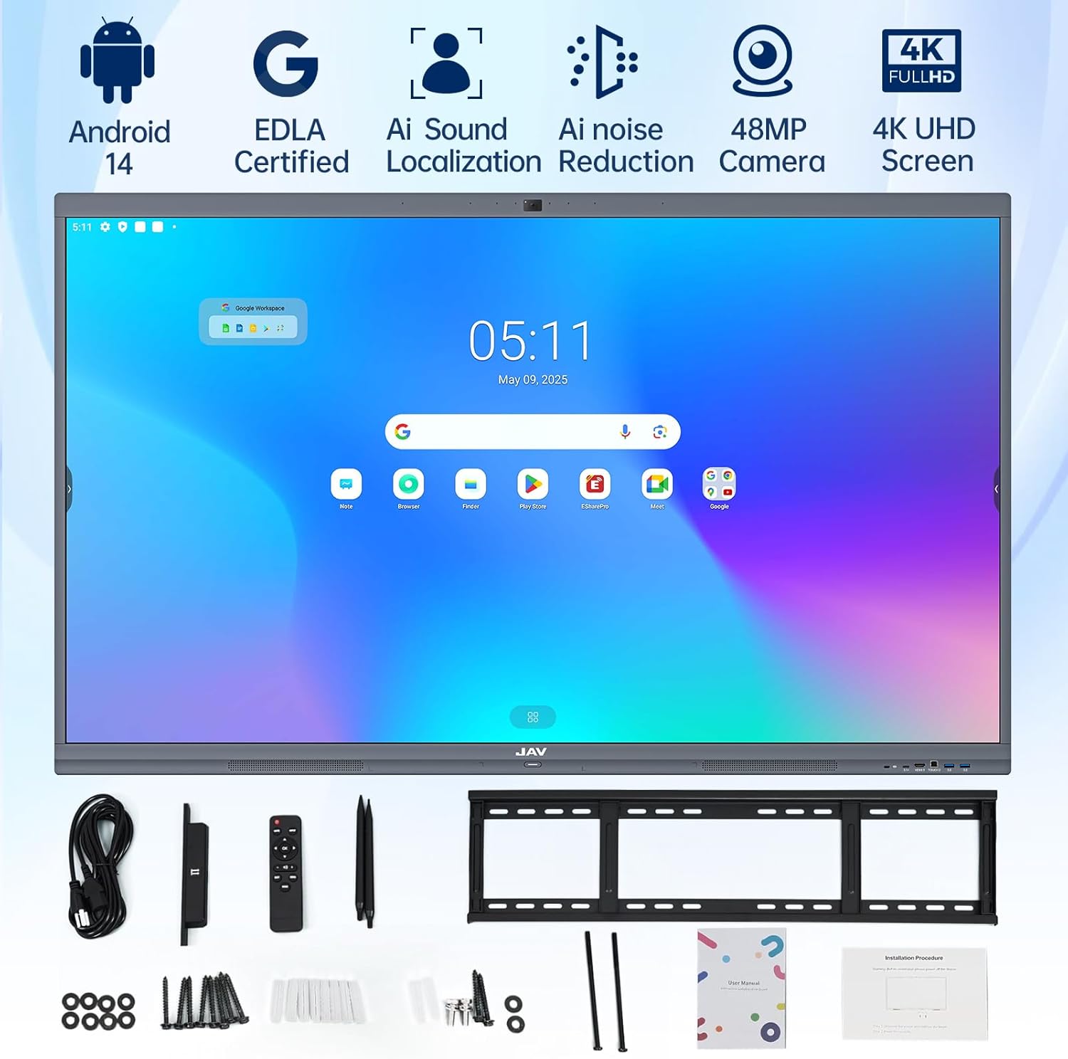 JAV Smart Board Interactive Whiteboard & Interactive Touch Display Pen - 86 inch 4K UHD Display, 8+128GB Storage with Android OS & App Ecosystem for Classroom, Office, Home