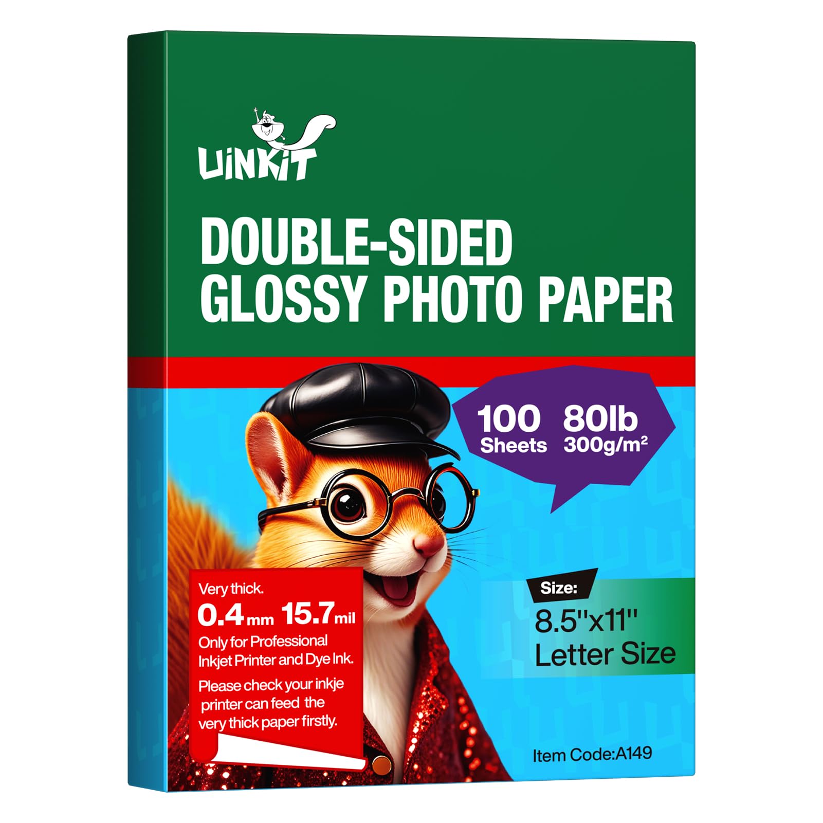 Uinkit 100 Sheets 8.5x11 Letter Size Thick Heavyweight Photo Paper Double Sided Glossy Cardstock 80LB 300Gsm 15.7Mil Brochure, Only for professional