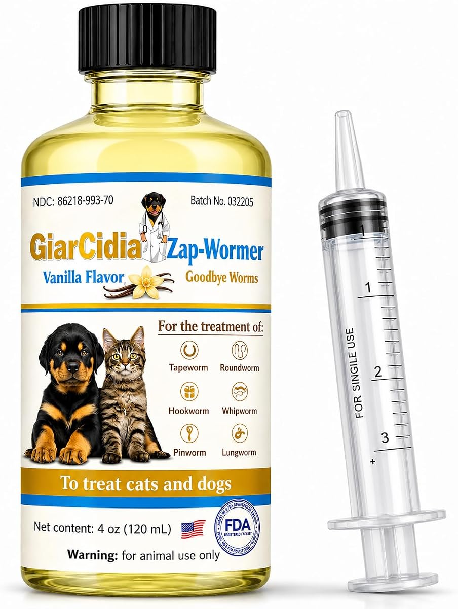 No más gusanos en perros y gatos - Desparasitante para gatos y Desparasitante para perros - Sabores vainilla Botella de vidrio de 120 ml / 4 oz - Incluye cuentagotas de 3 ml con tapa (sabor vainilla)