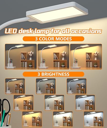 Miniatura 2 de Lámpara de escritorio, lámparas de escritorio LED para oficina en casa con 2 puertos de carga USB, tomacorrienteorganizador, lámpara de escritorio