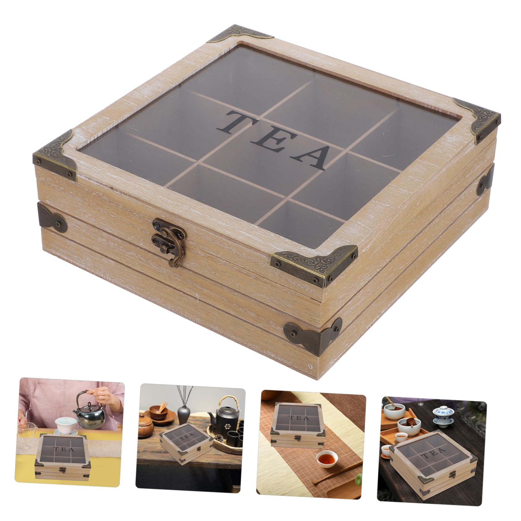MAGICLULU Organizador de Cajas para Bolsitas de Té de Madera con Compartimentos Múltiples y Gran Capacidad, Soporte para Almacenamiento de Té Cocina