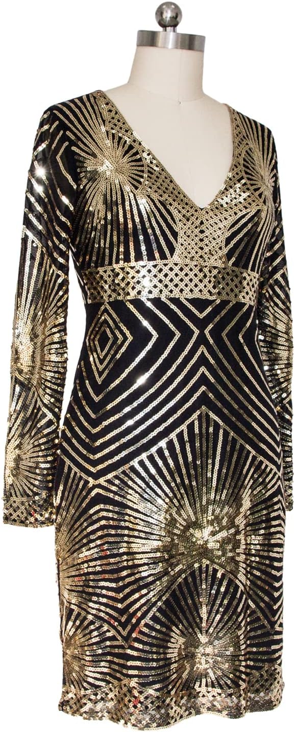MISSCHEN Women's V Neck Sequin Bodycon Midi Dress Long Sleeve Stretchy Sparkly Cocktail Evening Party Gown - Image 3