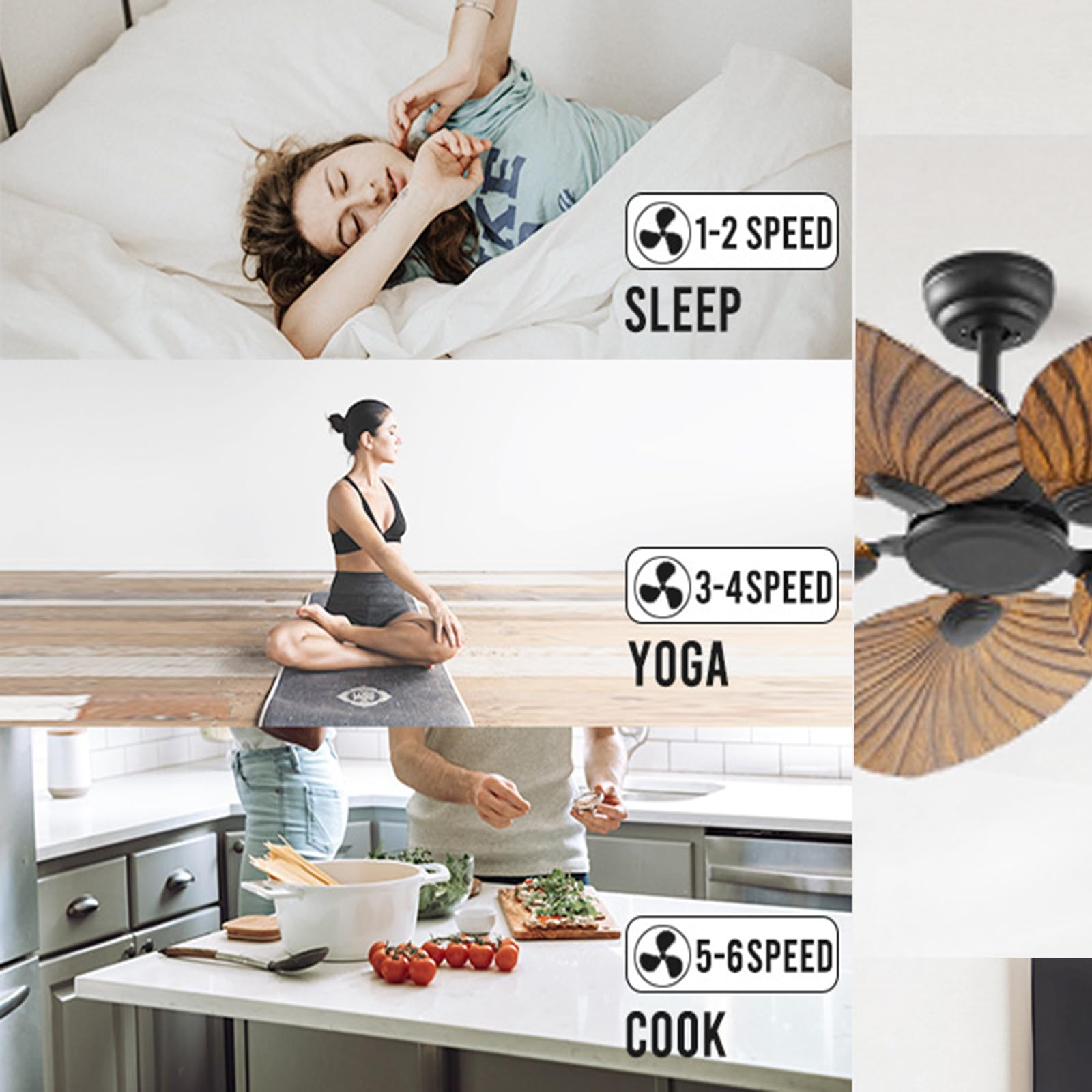 Ventiladores Tropicales Hoja De Palma, Ventilador Techo Exterior Tropical 52 Pulgadas Sin Luz, 5 Cuchillas Motor Tranquilo Reversible, Grano Madera para El Porche Patios 52''