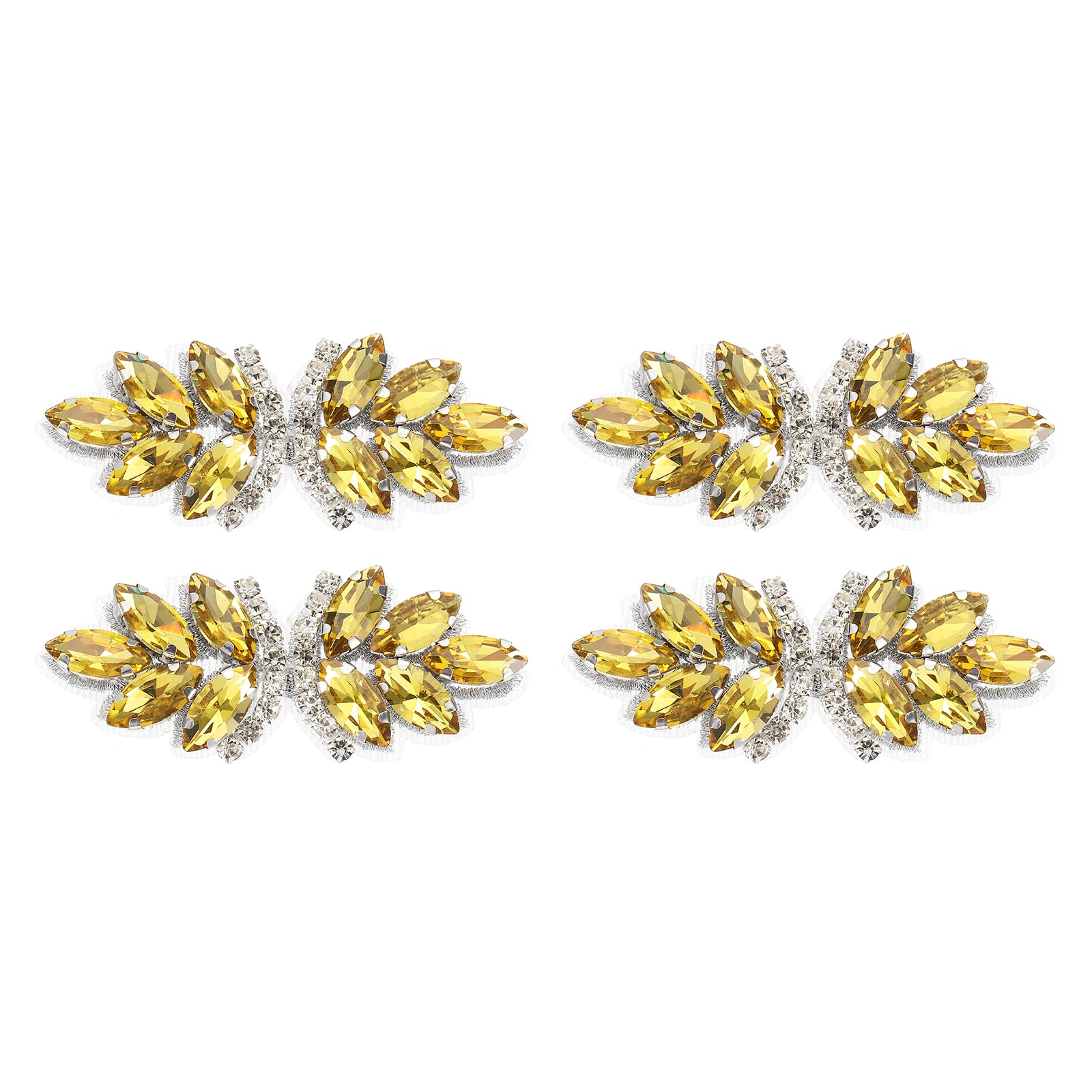 sourcing map 4Pcs Rhinestone Crystal Applique, Handmade Beaded Patches Sew on Patch Crystal Sewing Applique for Bridal Sash Wedding Dress Shoes Bags, Gold Yellow/Silver White