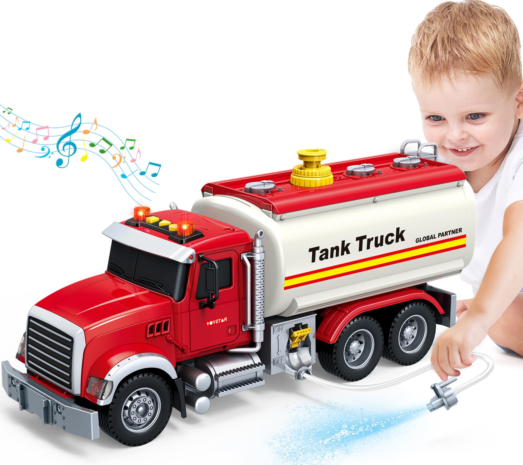 SpringFlower Toy Truck, Boy Toy for 3 4 5 6 Year Old Boys, Oil Tanker Truck Toy with Sound Light and Water Spray Function, Christmas Birthday Gifts