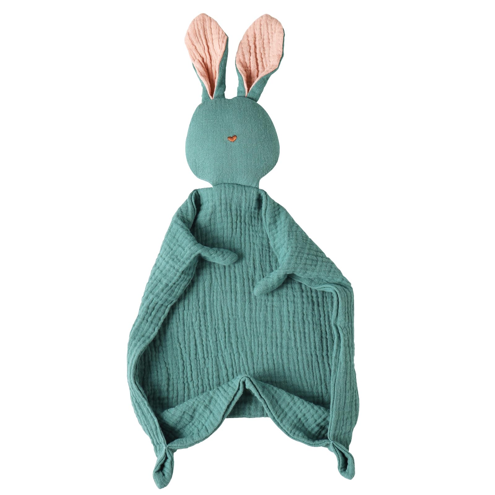 insular Bunny Lovey Blanket for Boys and Girls, Organic Cotton Muslin Security Blanket for Babies, Soft Breathable Lovie Soothing Towel for Newborn and Infant, Green