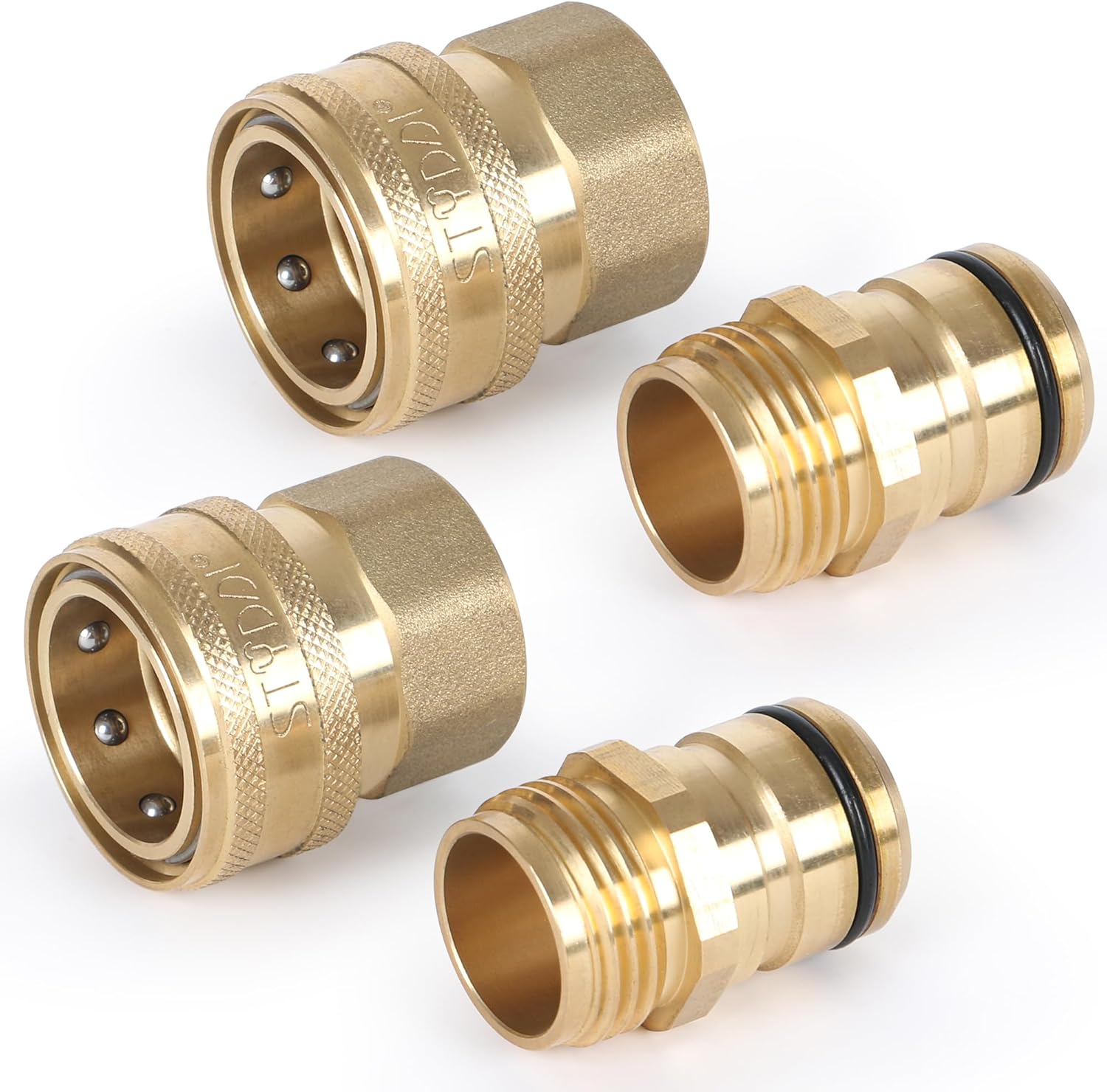 STYDDI 3/4-inch Full Flow Super Heavy Duty Hose Quick Connect Fittings, Lead-free Brass Full Port Garden Hose Quick Connector Coupler, 3/4” GHT High-Volume Hose Quick Release Adapter Set, 2 Set