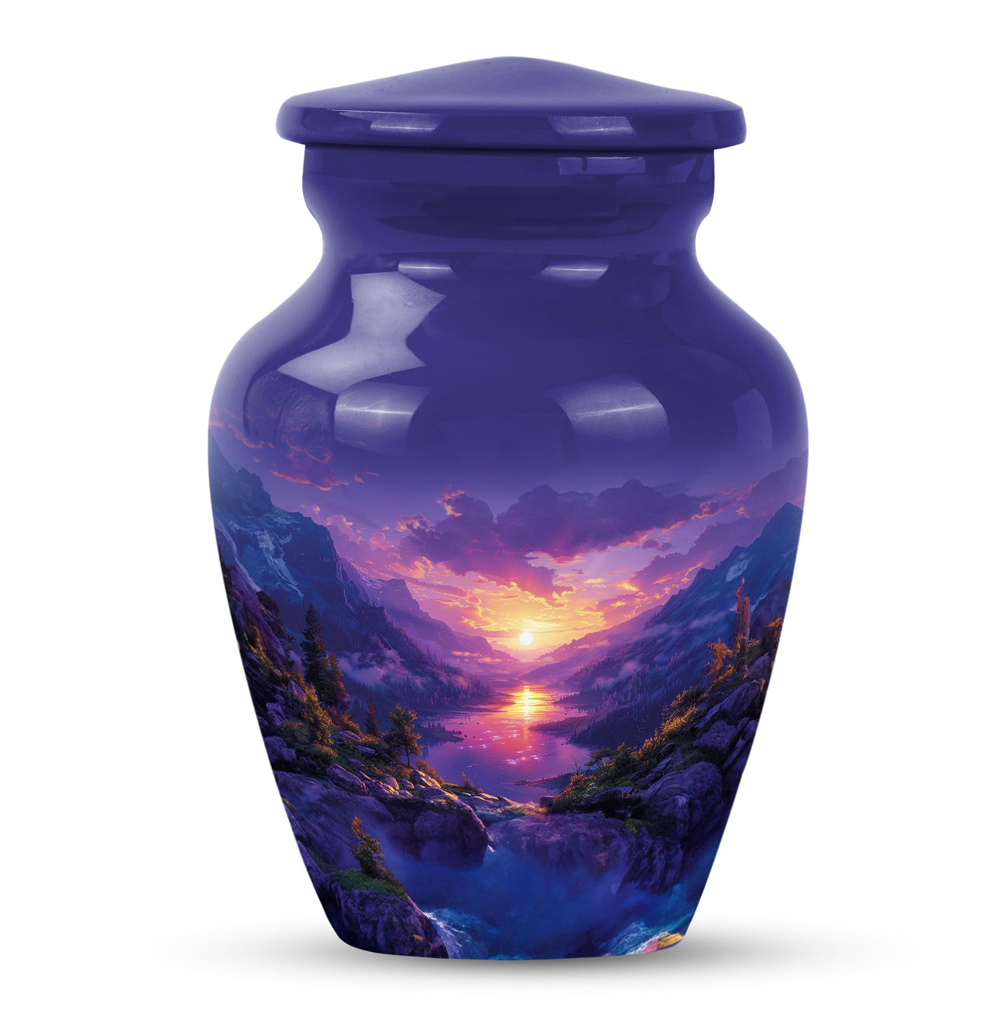 YATHABHISA Purple Mountain Sunset Urn for Ashes for Women, Small Urn, Cremation Urn for Human Ashes, Funeral Urn for Ashes, Metal Urn for Human Ashes Adult Man, Ashes Keepsake (Size - 3inch, 1 Pcs)