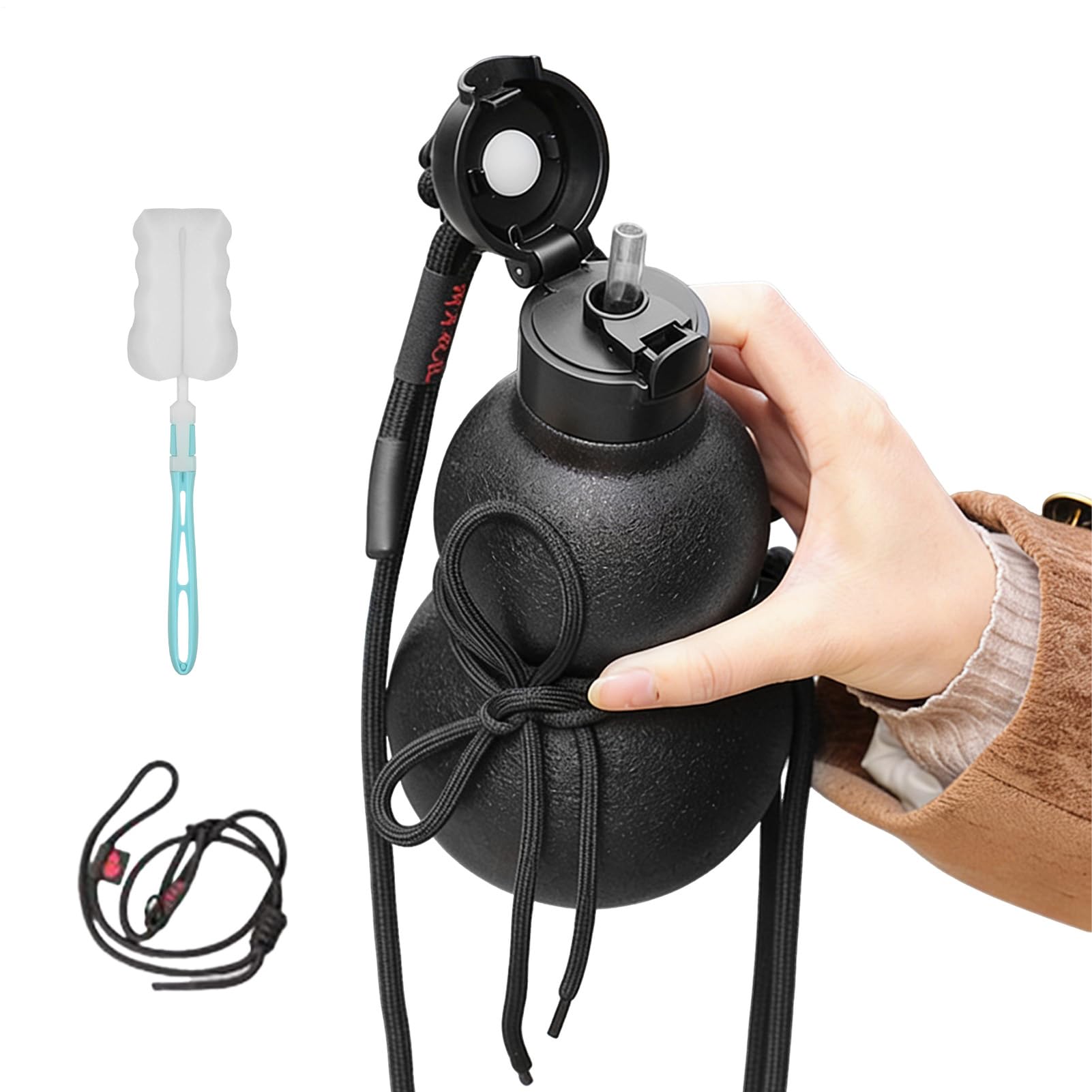 Borraccia Termica Acciaio Inossidabile 580ml | con Cinturino e Cannuccia, Borraccia in Acciaio Inossidabile Per Uomini Sport Viaggio Campeggio All'aperto Pesca