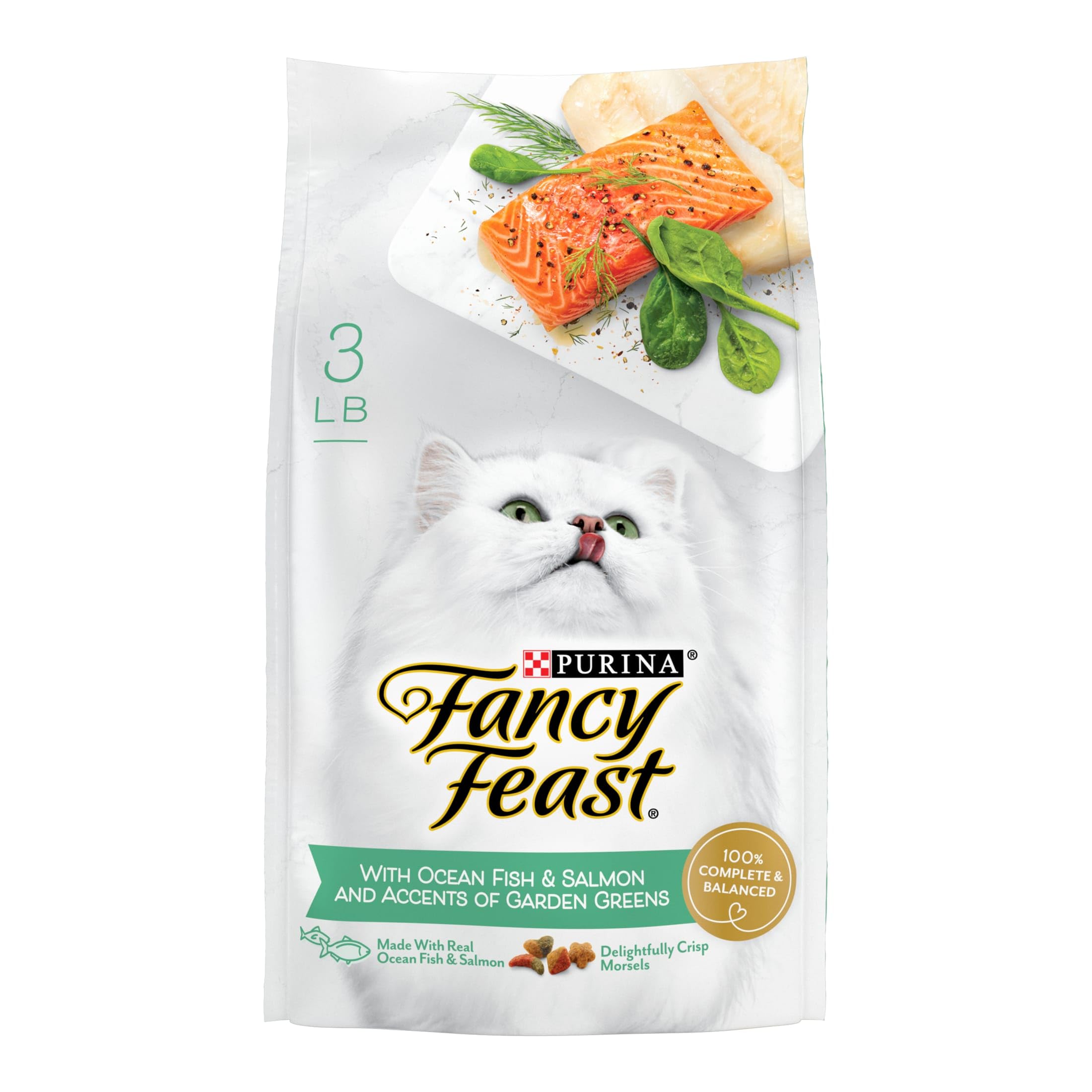 Fancy Feast Dry Cat Food with Ocean Fish and Salmon, 3 Lb Bag - Dry Cat Food with Ocean Fish and Salmon - Provides Essential Vitamins for Cats, Plus Minerals to Help Support Feline Health