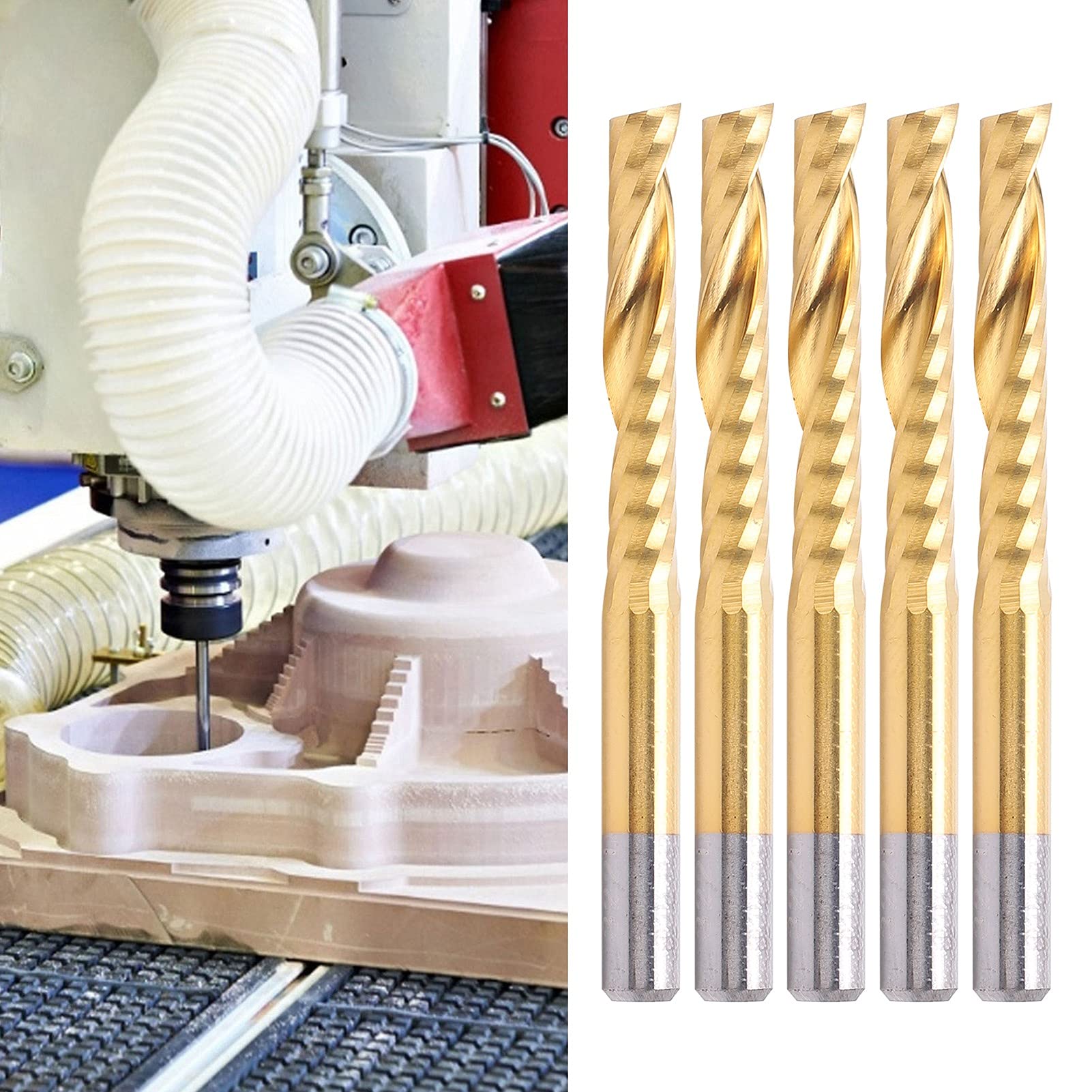 5 sztuk frezów CNC, 4 mm spiralny frez końcowy z chwytem 4 mm HSS powlekany tytanem, flet 25 mm i 45 mm frez o pełnej długości, do miedzianego aluminium