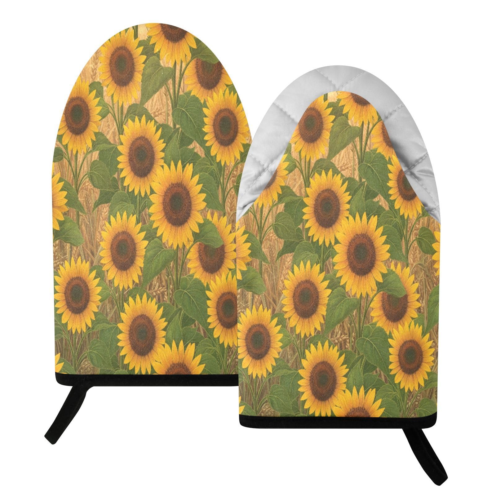 BURSTDDY Sunflower Oven Mitt,Heat Resistant Kitchen Mitts for Cooking
