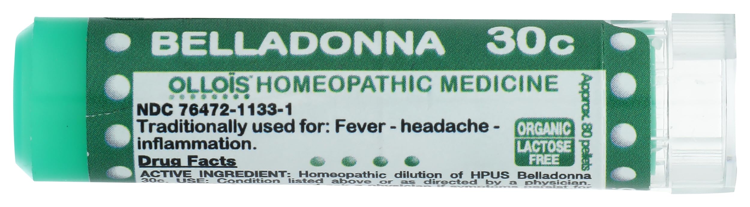 OLLOIS Belladonna 30c Organic, Lactose-Free Homeopathic Medicine, 80 Pellets (Pack of 1)