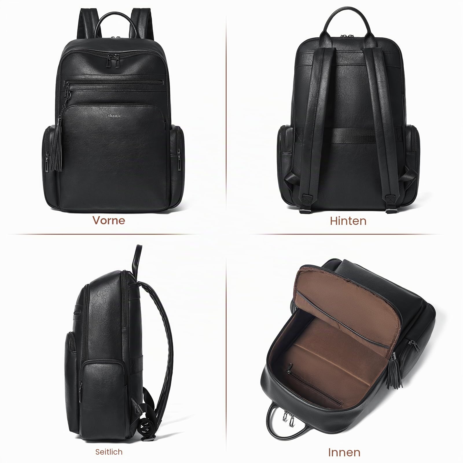 Shrrie Laptop-Rucksack für Damen,16 Zoll Business Arbeits Computer Rucksack mit Laptopfach,Lässiger Tagesrucksack für Büro, Reisen und Uni-Schwarz