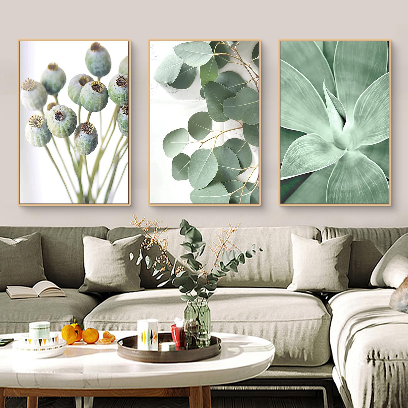Tríptico de plantas nórdicas de 30x40 cm que aporta frescura y elegancia botánica al dormitorio 8