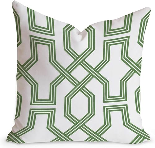 Miniatura 1 de Cojín de cojín verde salvia con rayas geométricas estilo granja enrejado imperial geométrico verde para sofá, funda de cojín de doble cara, 24 x 24