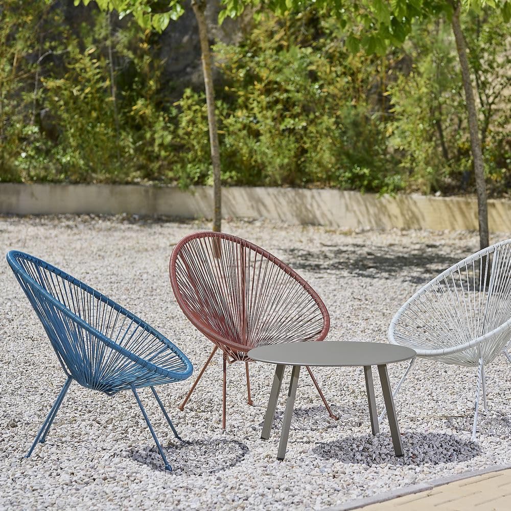 LOLAhome Pack 2 Sillones de jardín Acapulco Color Natural| Cuerdas de Rattan PE y Acero Blanco| 72x77x84 cm | con Topes de Goma, Resistente hasta 120kg | para Interior y Exterior | Acapulco