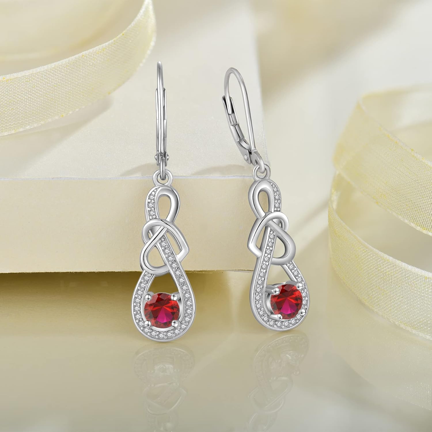 Dangle Drop Earrings for Women 925 Sterling Silver Heart Infinity Leverback Earrings Birthstone Jewelry Gifts for Women Wife Girlfriend Mother Daughter Her - Image 3