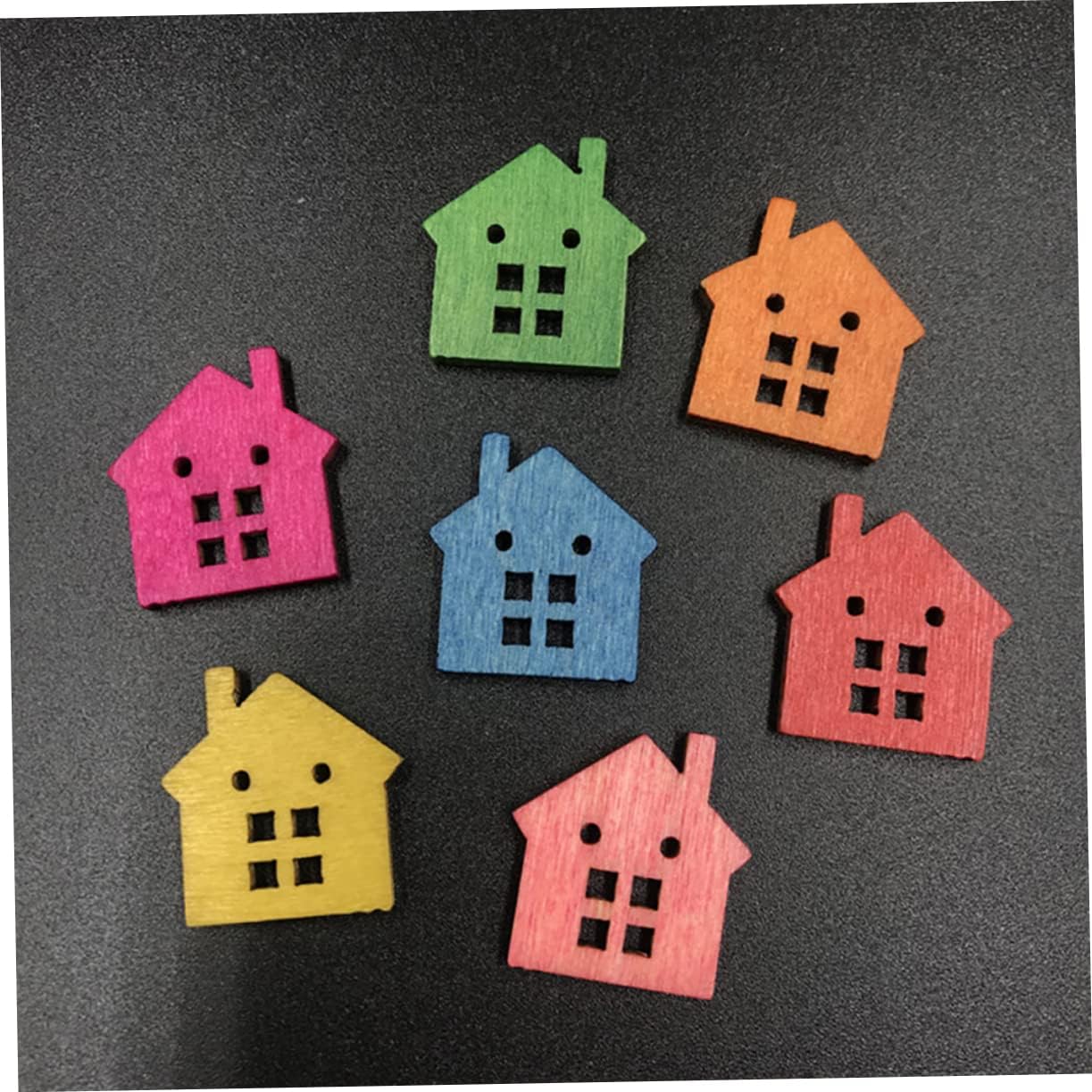 50Pcs Colorful House Wooden Buttons DIY Two Holes Sewing Buttons for Crafts Scrapbooking Garment Accessories and Embellishments Unique Decorative Wood Chips for Hand-Painted Projects