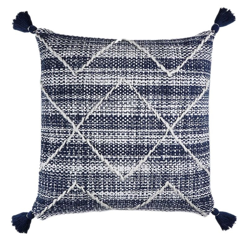 Lush Ambience Aydin Decorative Throw Pillow with Tassels | Indoor Outdoor Pillow for Couch, Bed, Sofa, Living Room Sofa, Patio Sofa | 20X20 Inches | Blue