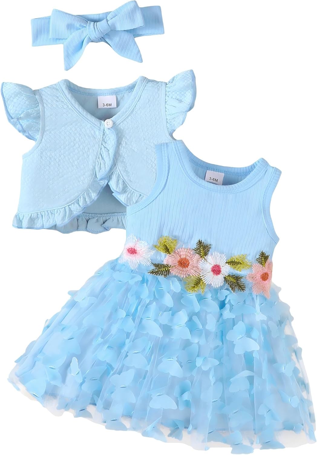 Renotemy Newborn Baby Girl Flower Dress Toddler Boho Tutu Tulle Dress Princess Wedding Birthday Party Dresses for Girls 3M-3T