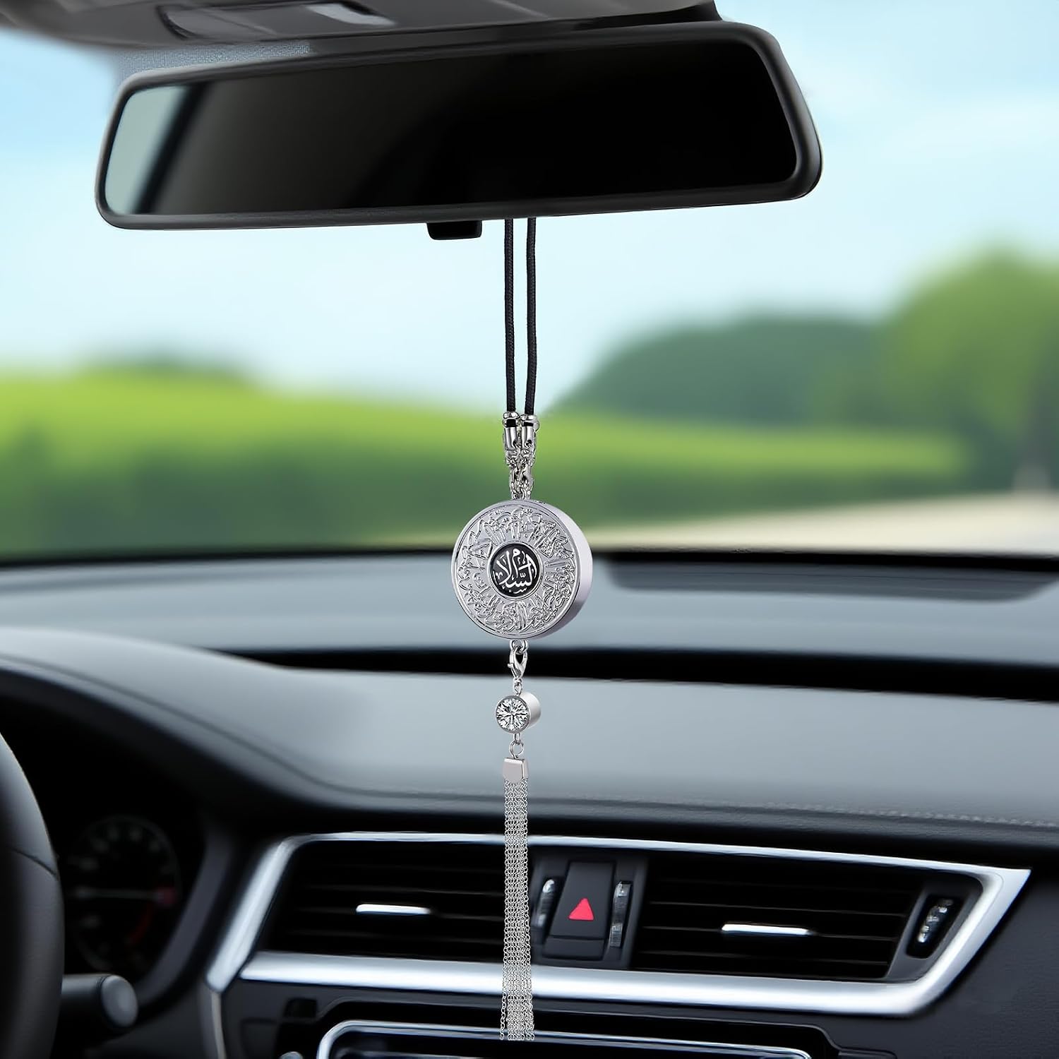 Zinc Alloy Arabic Calligraphy car air freshener Hanging Ornament Double Sided Engraved refillable with Perfume Long Lasting Fragrance Brings Peace and Blessings fits All Vehicle Types image 4