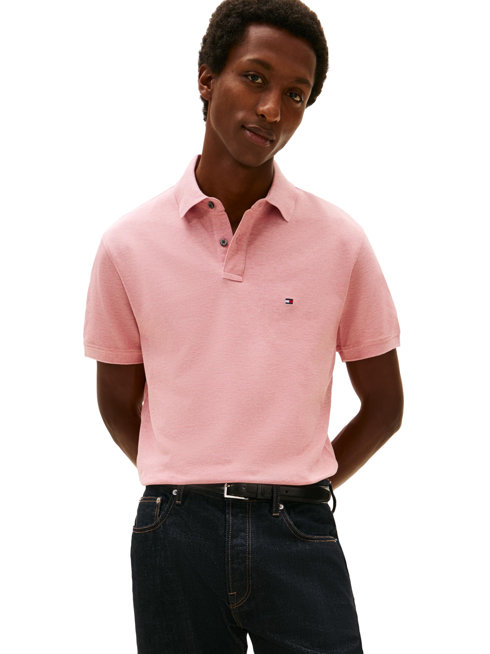 Tommy Hilfiger Men's Short Sleeve Polo Shirts in Classic Fit with Stretch and Organic Pique Cotton