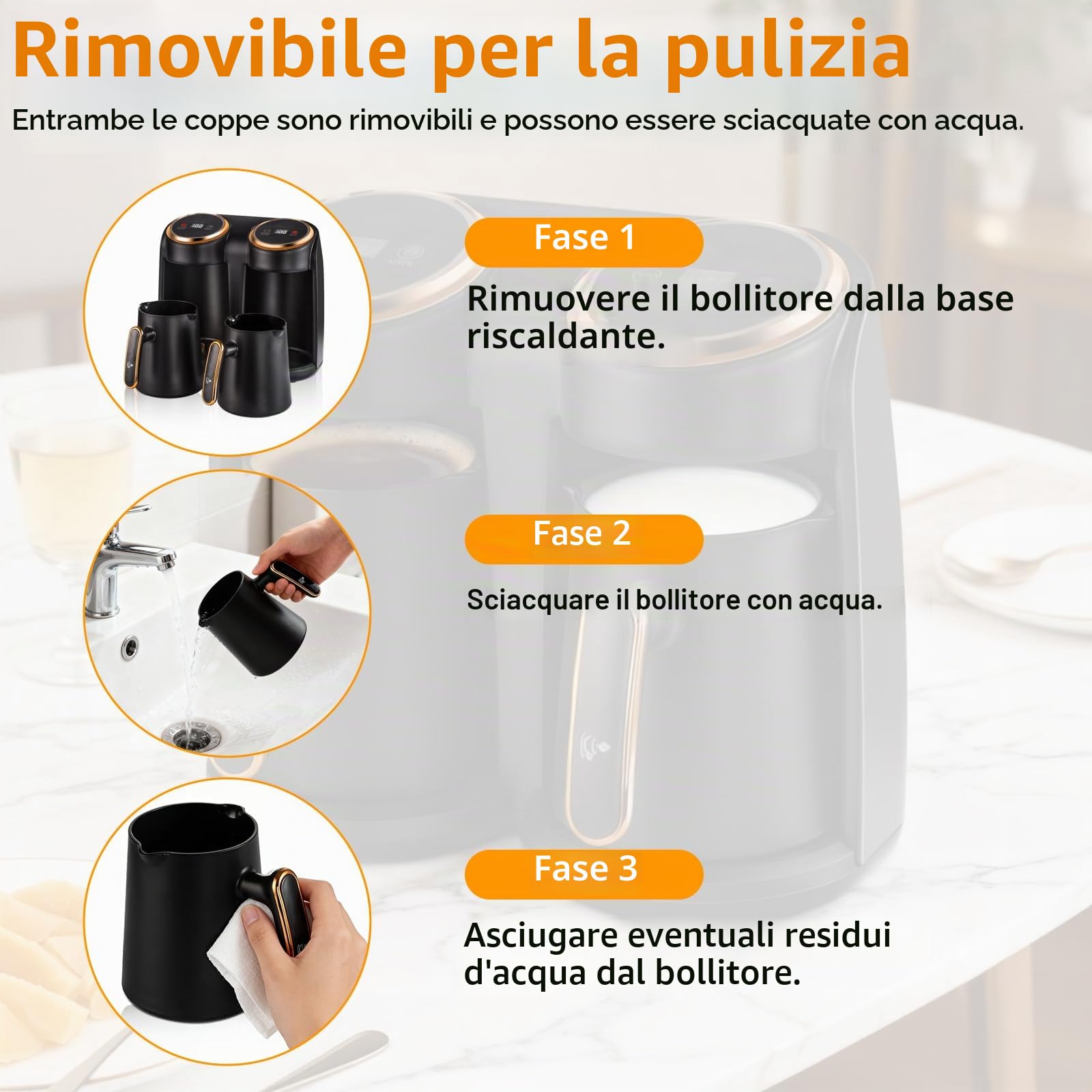 Macchina per Caffè Turco, 600W, Macchina Elettrica per Caffè Turco con 2 Pentole da 300ml, Controllo Touch e Display LED, Spegnimento Automatico, Apparecchio per Bevande Calde per Uso Domestico