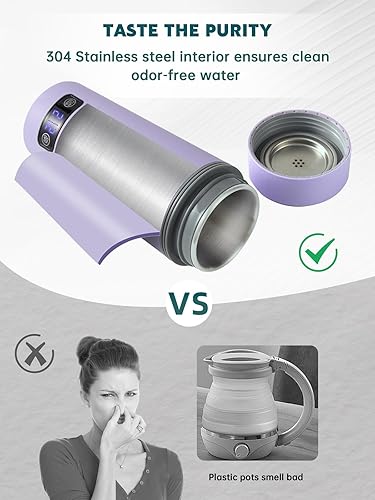 Miniatura 4 de balbali Hervidor de viaje de doble voltaje 100-250 V  Caldera de agua portátil de 12 onzascalentadorcalentador para agua hirviendo  4 controles de