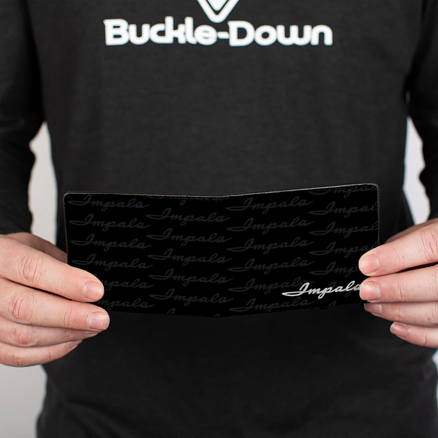 Buckle-Down PU Bifold Wallet - 1962 IMPALA Script Emblem/Repeat Black/Silver