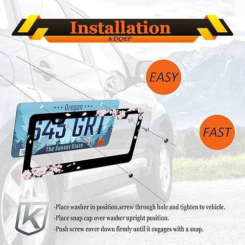 Miniatura 4 de 2 marcos para placa de matrícula Adventure Awaits, marco de matrícula montañas, resistente al óxido, impermeable, de acero inoxidable, con 2