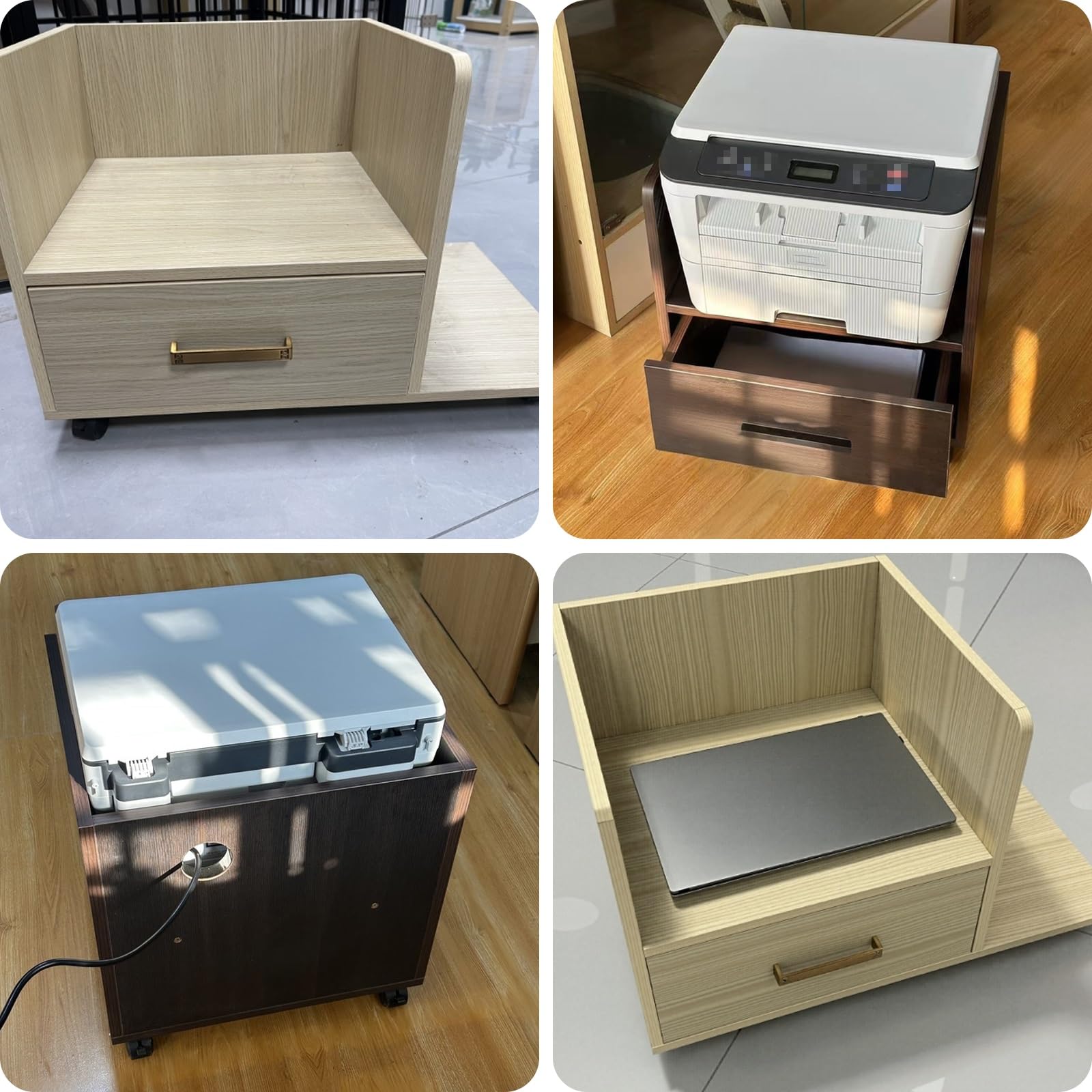 Mesa para Impresora con Ruedas Tablero Ecológico de Madera Maciza Muebles Oficina con Cajones de Almacenamiento para Hogar Estudio Montaje Flexible(Natural,53 * 40 * 45cm)