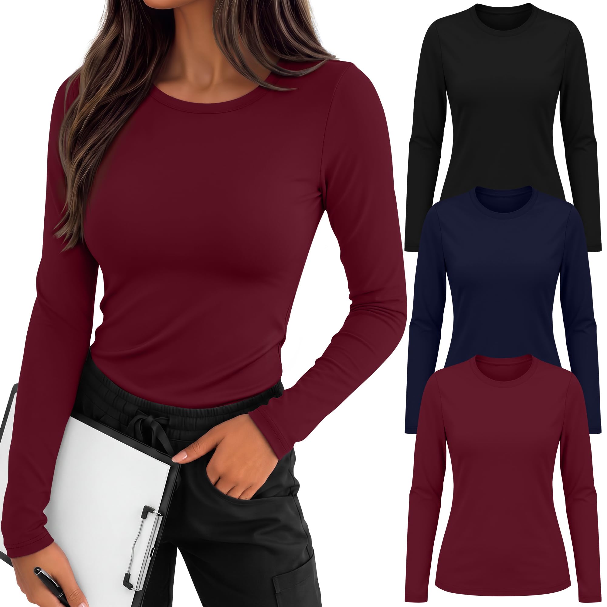 3 Pack Womens Long Sleeve Underscrub Shirts