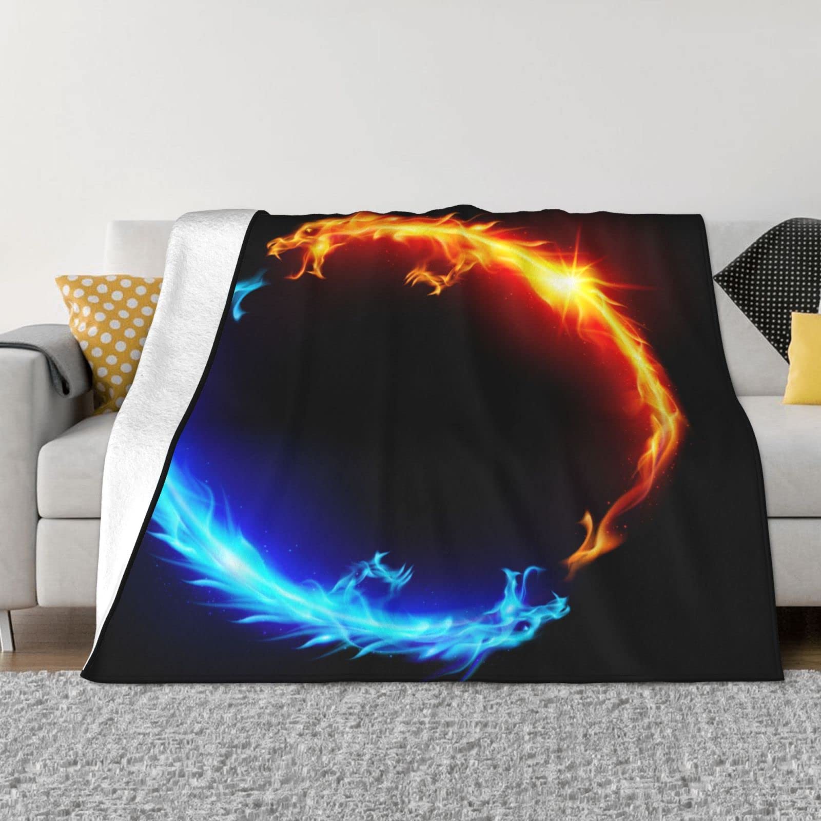 Couverture chaude et épaisse dragons feu glace plaid canapé doux