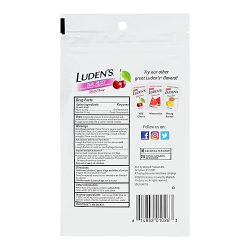 Miniatura 9 de Luden's - Gotas calmantes para la garganta, cereza silvestre de doble alivio, 25 unidades (paquete de 12)