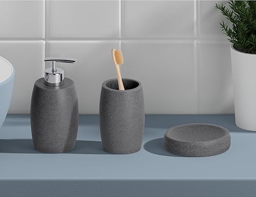 Miniatura 8 de Clasin Home Juego de accesorios de baño, decoración de 3 piezas, incluye dispensador de jabón, jabonera, taza de piedra arenisca para interiores,