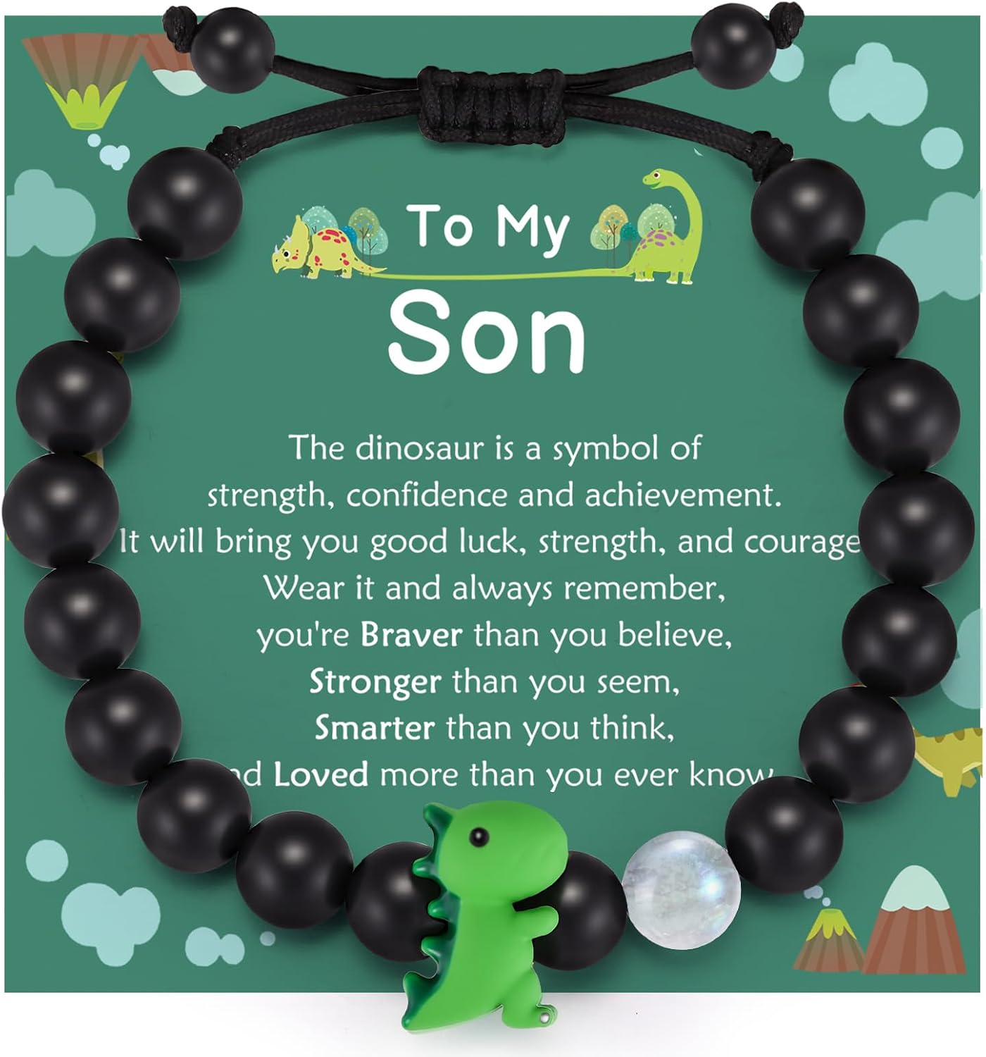 MEALGUET Dinosaur Bracelet Gifts for Boys Girls, Natural Gemstone Moonstone Beaded Boy Bracelets for Son Daughter Grandson Dinosaur Costume Kindergarten Preschool Birthday Graduation Gifts