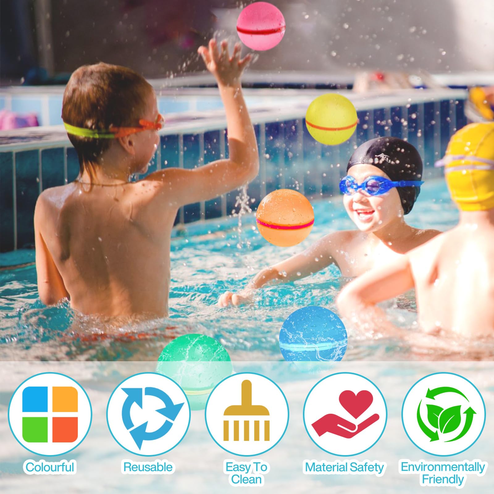 Palloncini Acqua Riutilizzabili, 15PCS Gavettoni Riutilizzabili, Facile da Riempire e Autosigillante, Bombe da Acqua Palloncini per Bambini Adulti, per Estivi Spiaggia, Piscina e Giardino