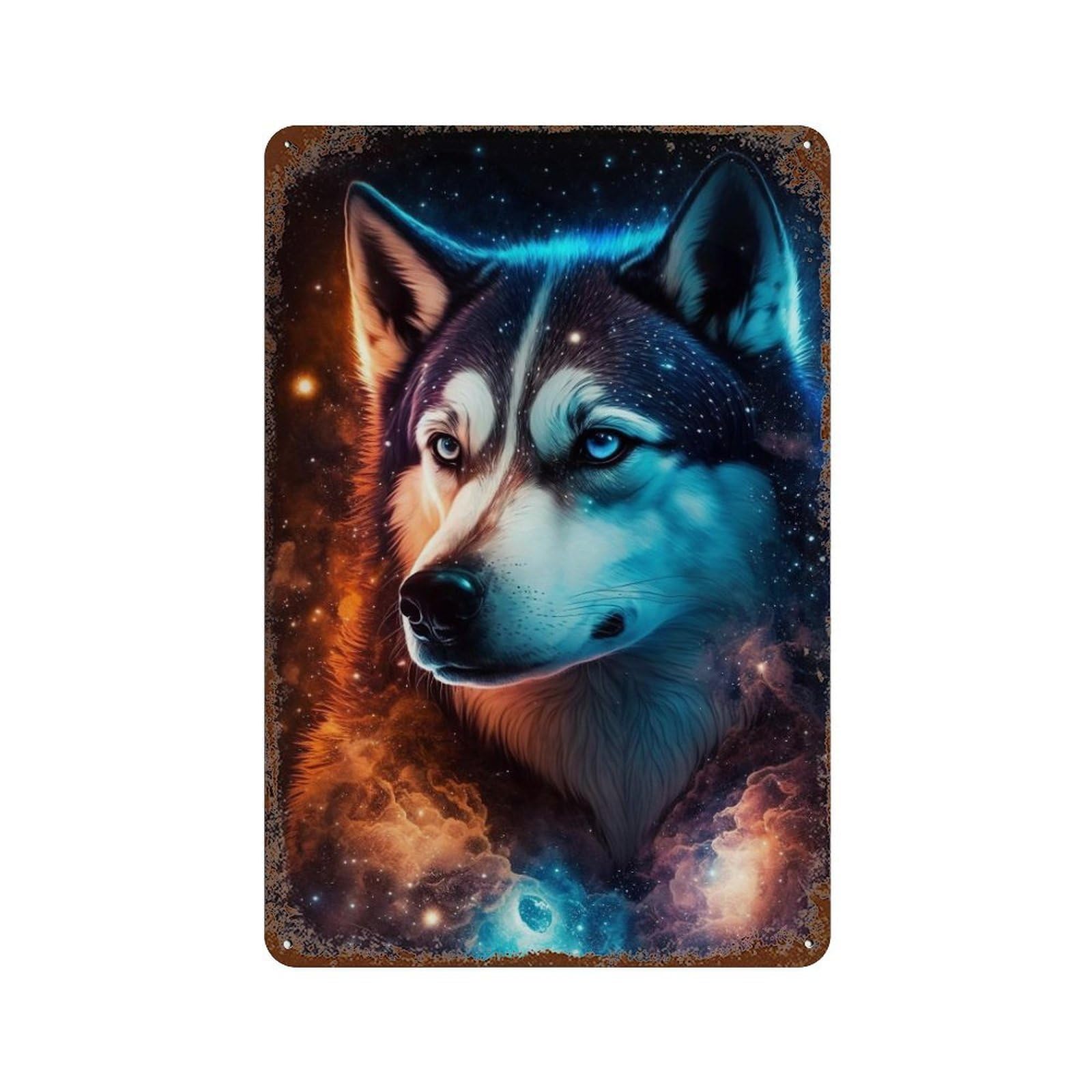 Galactic Wolf Portrait-2 11.8"x7.9" Vintage Rust Metal Sign, Classic Wall Plaque for Pub, Kitchen And Man Cave Decor