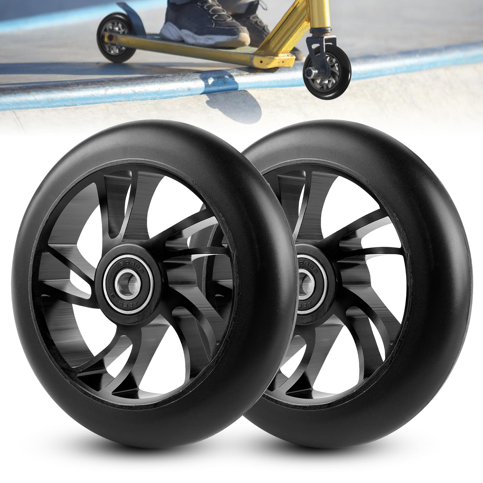 Lot De 2 Roues De Trottinette 110 Mm Avec Roulements ABEC 9 – Alliage Alu + PP, Compatibles Avec Nombreux Modèles