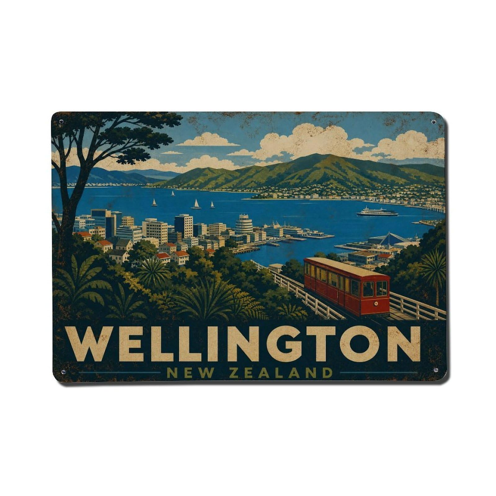 Metal Tin Sign Retro Travel New Zealand Wellington