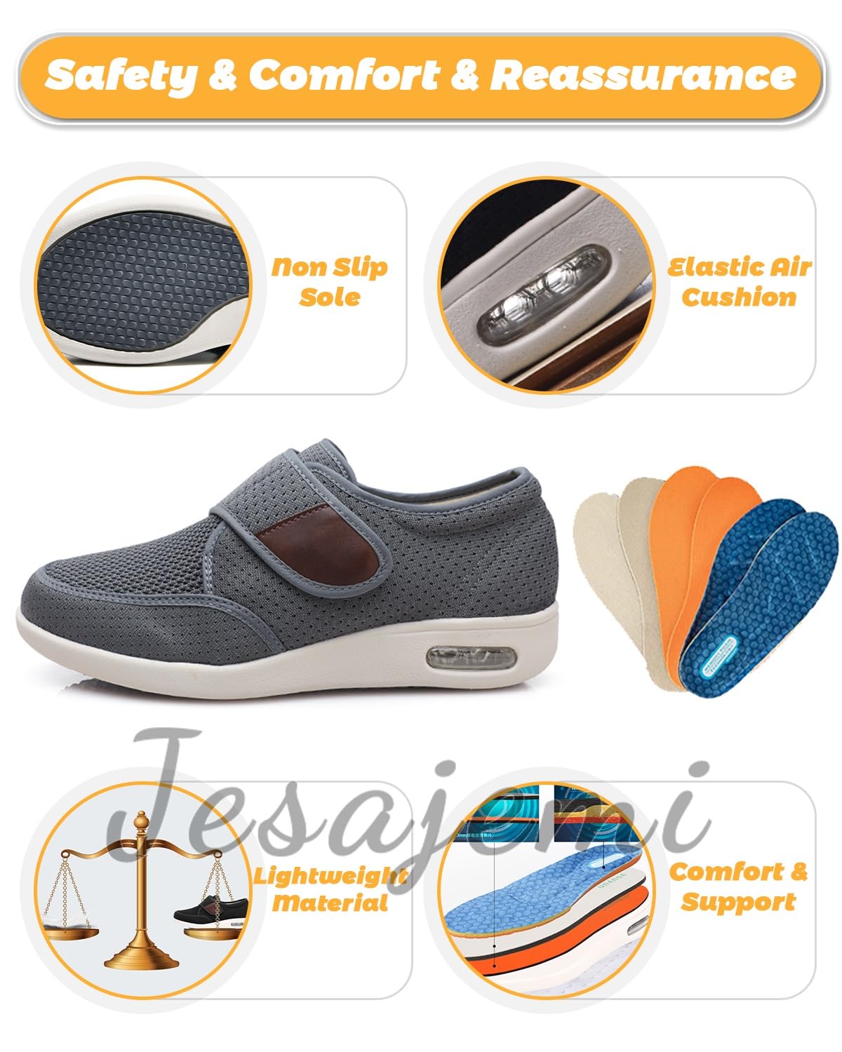 Zapatillas Cómodas Ancho Especial Zapatos Pies Anchos | Ajustables, ligeros y transpirable, suela antideslizante, alivia dolor plantar, ideal pies hinchados, juanetes y recuperación