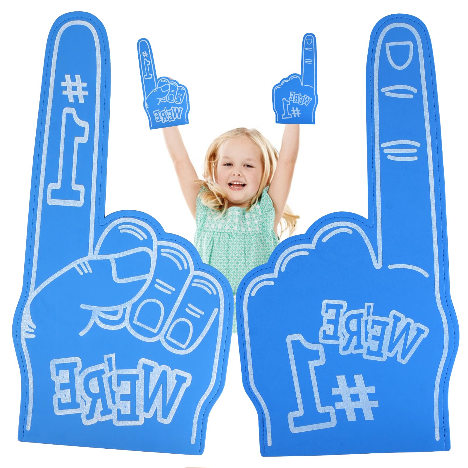 LALASTYLE 2 Giant Foam Fingers - Gladiator & Number 1 Fan Foam Hands for Sports Events & Parties (Blue) - Image 4