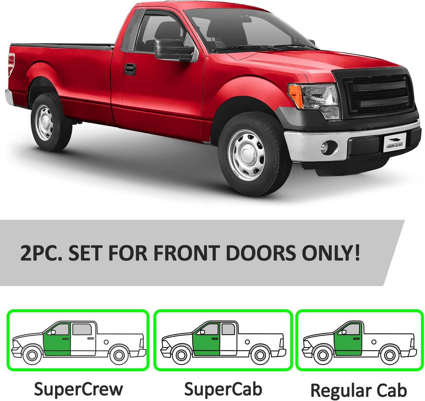 Voron Glass in-Channel Extra Durable Rain Guards for Trucks Ford F-150 2009-2014 Regular Cab, Window Deflectors, Vent Window Visors, 2 Pieces - 210016