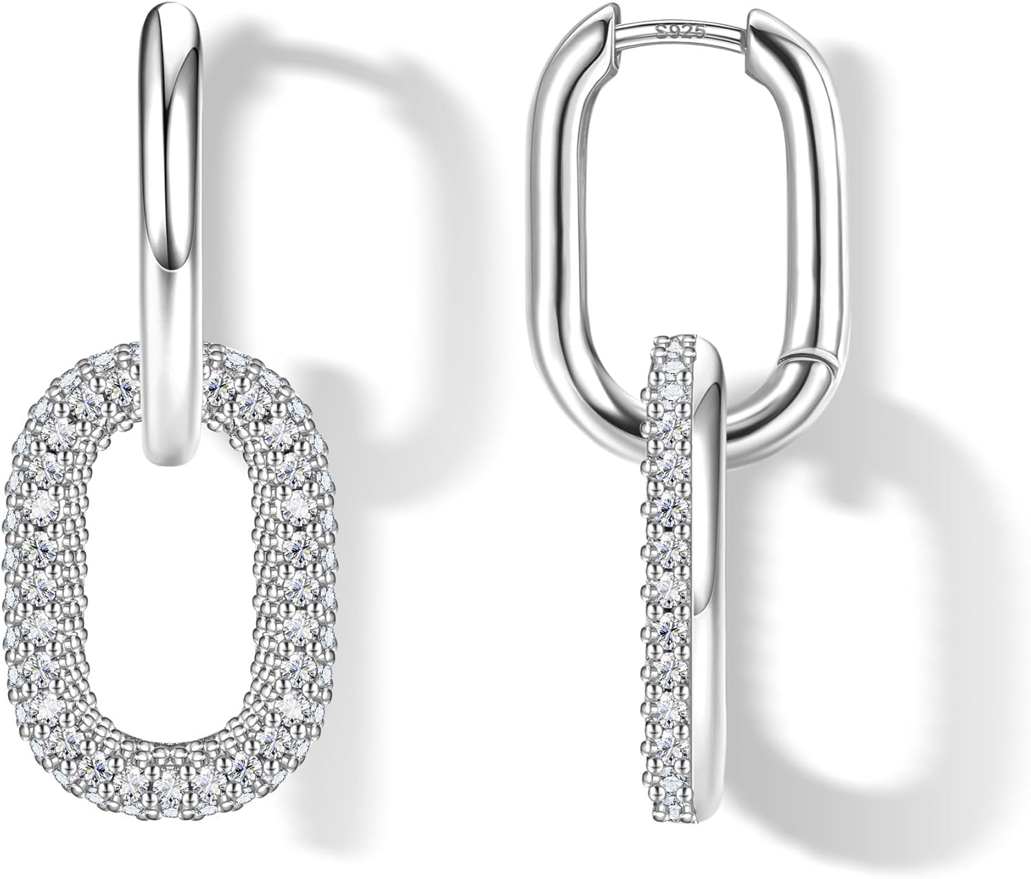 18K Gold Plated Two Tone Gold Silver Hoop Earrings for Women Hypoallergenic - 925 Sterling Silver Drop Dangle Paperclip Huggie Hoop Earrings - Chain Link Dangle Earrings Jewelry - Image 7