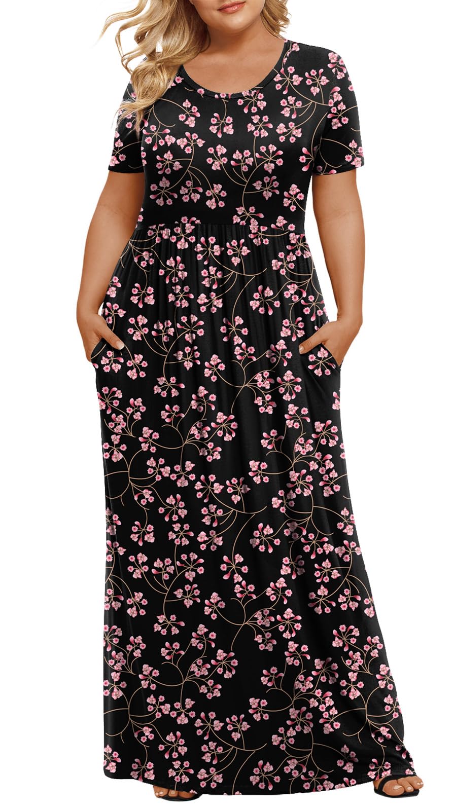 LONGYUAN Women's Plus Size Maxi Dresses Summer Short Sleeve Casual Long Dress 2026 XL-6XL