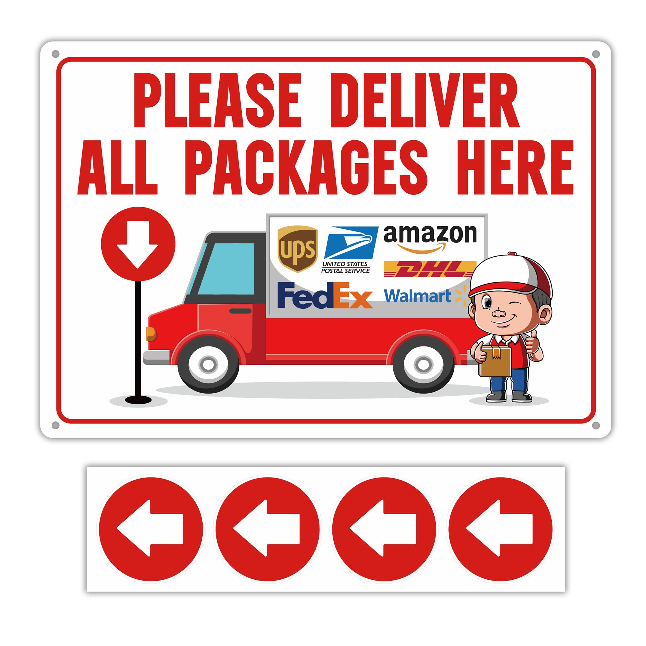 Delivery Signs for Packages,Metal tin sign Durable Please Deliver All Packages Here Metal with Arrows, Leave Packages Here for Home, Office, Shop, Delivery Box, Door