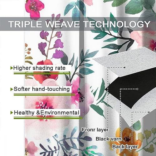 Miniatura 494 de Retro 70s Floral Blackout Window Curtains, Watercolor Flower Plant Rustic Modern Style Pattern Window Drapes, for Bedroom Living Room 42x45in 2