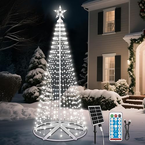 Miniatura 11 de 3 paquetes de luces de árbol de Navidad en forma de cono, luces de árbol de Navidad de 4' 5' 6' regulables con 12 modos de control remoto, luces de